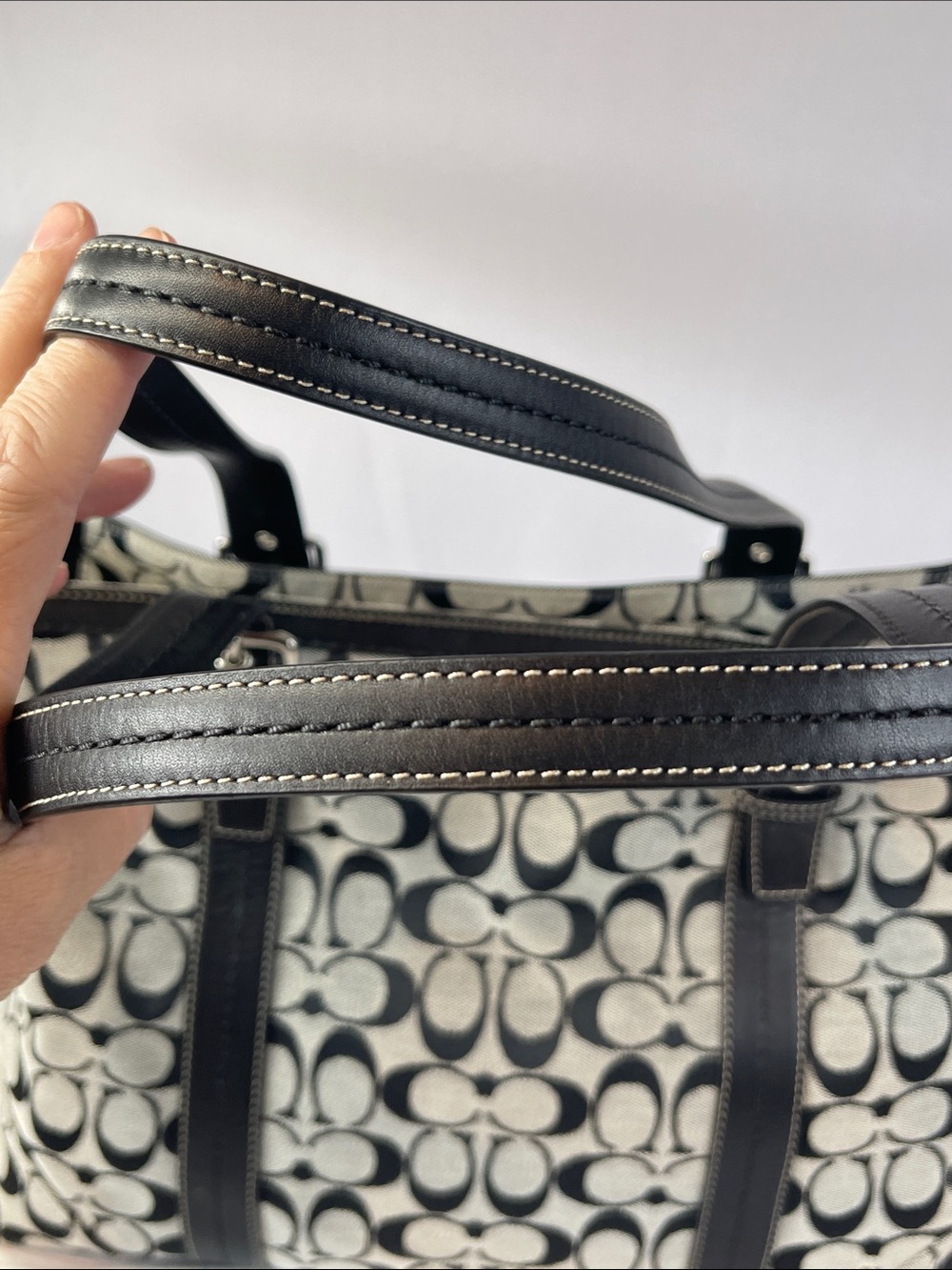 Coach Hampton Signature Jacquard Tote F12647 Black White Leather Large - Picture 5 of 11